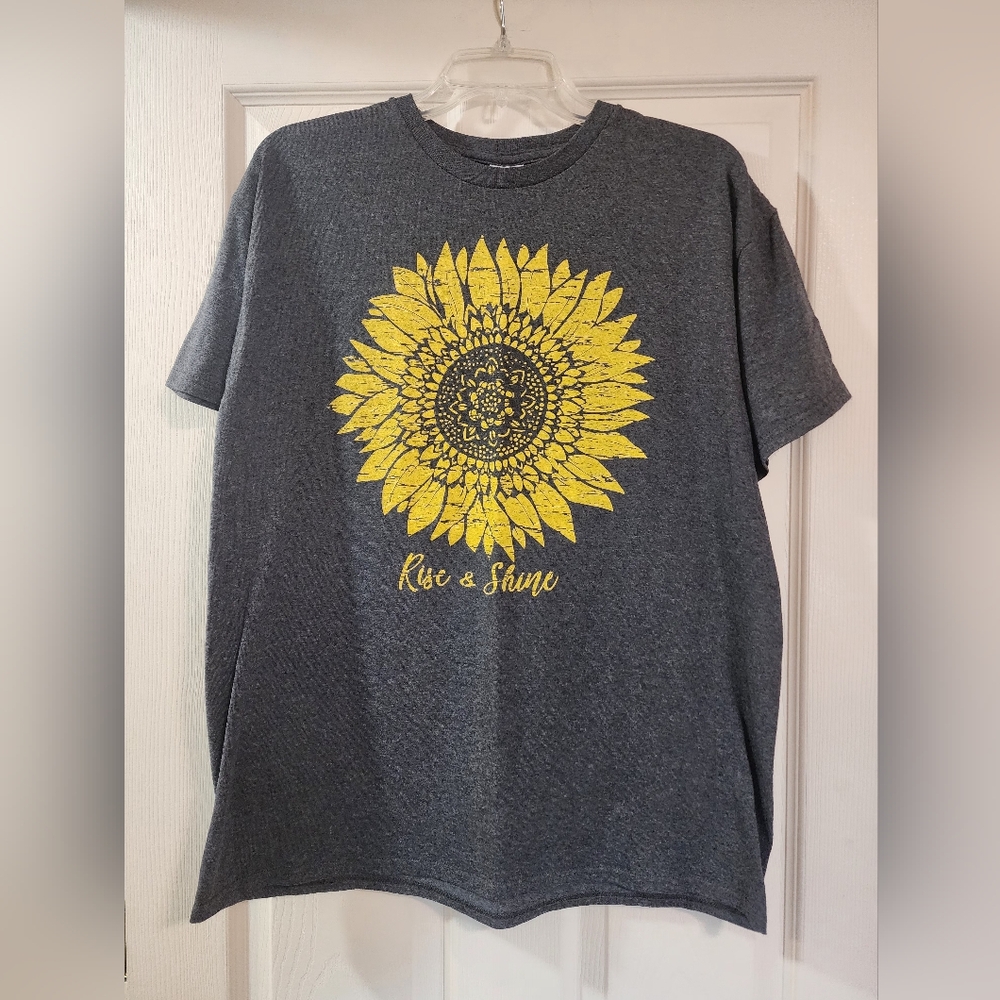 Gray  T-Shirt with Yellow Sunflower Design
